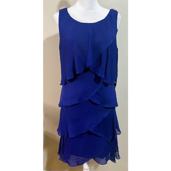 SLNY Tulip Tiered Chiffon Cocktail Dress with Barrel Pins Size 6 NWT - Picture 2 of 10